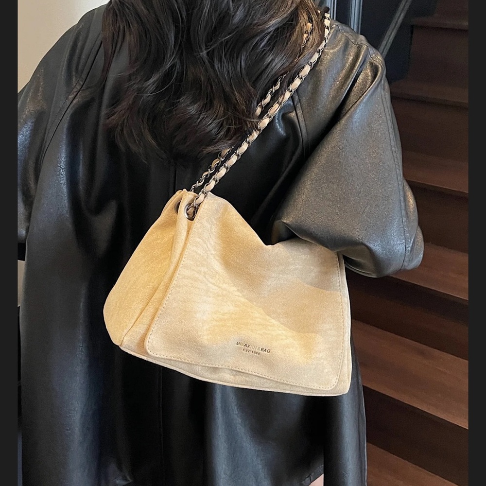 Olive Suede Chain Shoulder Bag - Picture 4 of 5